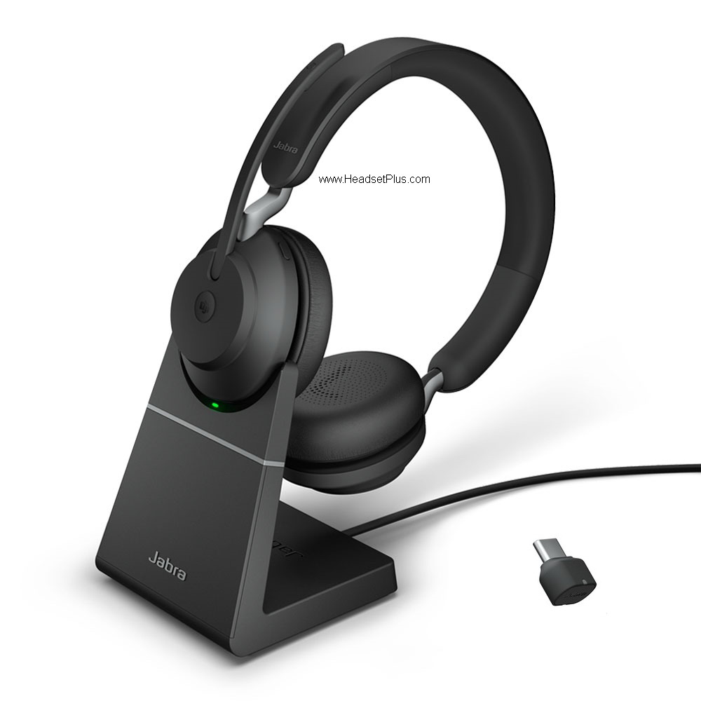 jabra evolve2 65 uc stereo bluetooth usb-c headset w/stand view
